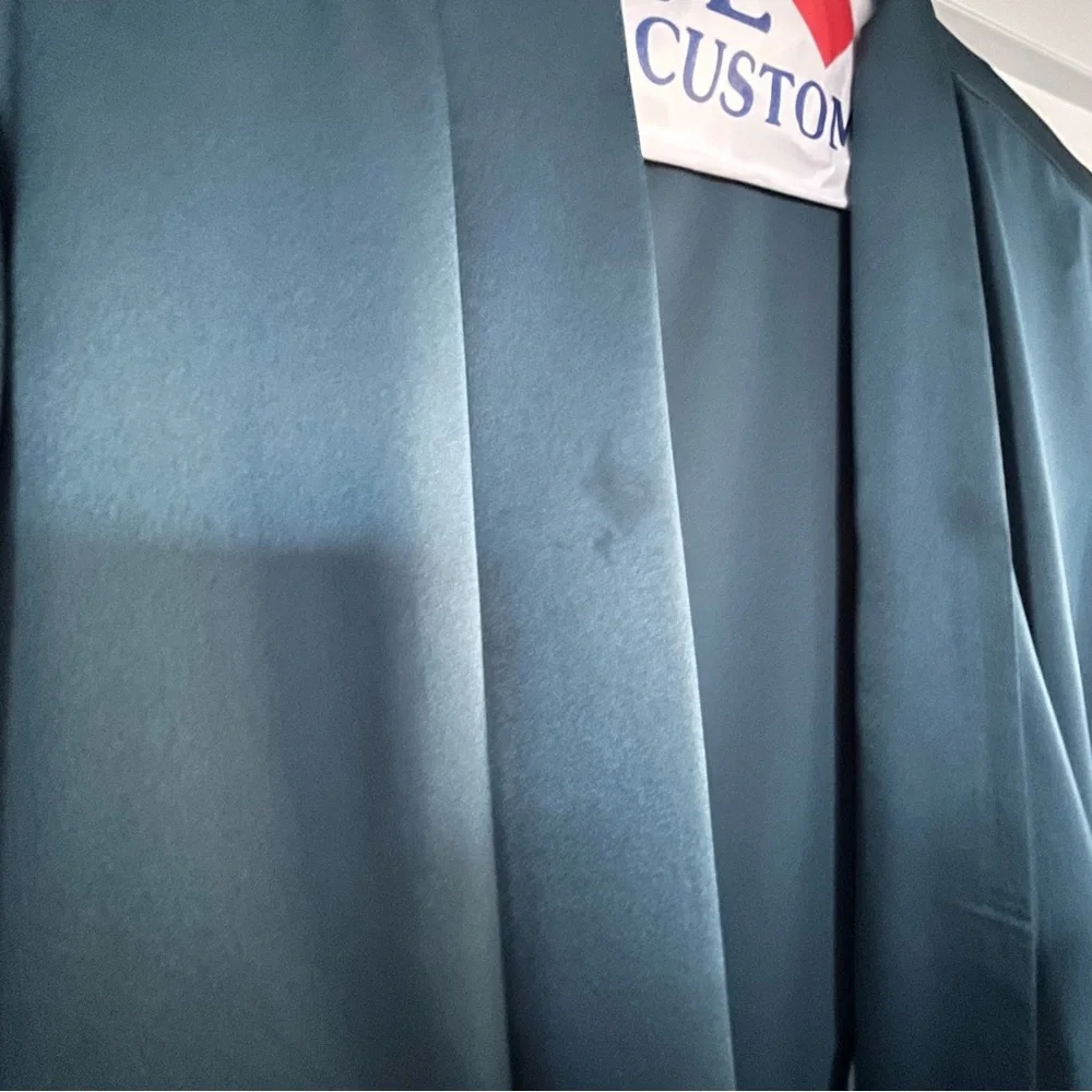 Eloquii Teal Long Sleeve Wrap Dress with pearl buttons - Picture 8 of 10